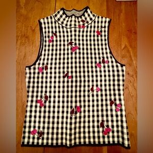 Maeve by Anthropologie Sleeveless Mock Neck Sweater Tank Black White Gingham XXS